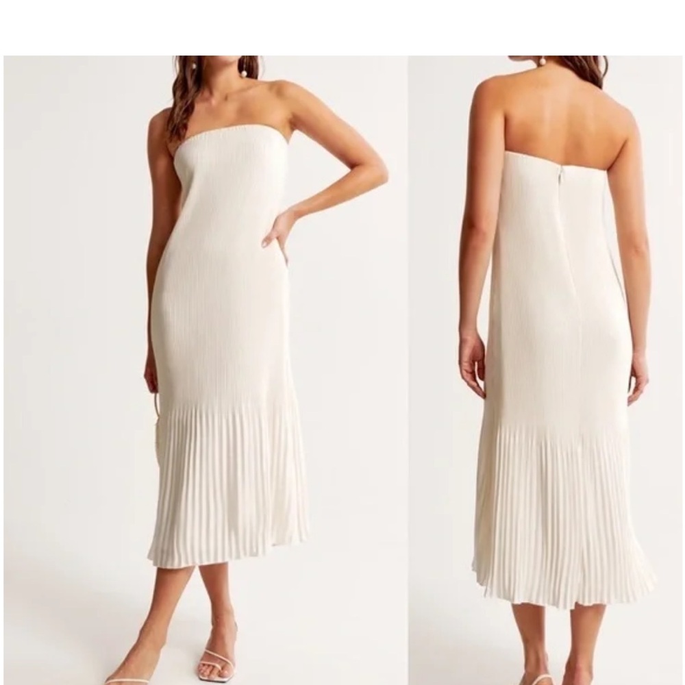 Abercrombie Giselle Pleat Release Cream Strapless Midi Dress
